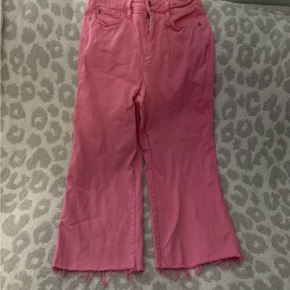 Judy Blue High-Rise Pink Wide-Leg Cropped Jeans with stretch